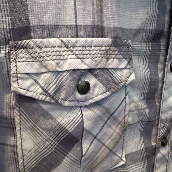 BKE Buckle Shirt Mens Sz Med Lavender Plaid Snap Button Athletic Fit Western - Picture 3 of 6